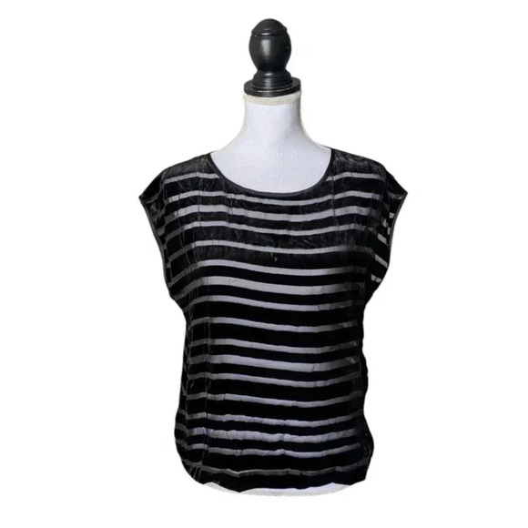 Eileen Fisher Tops - Eileen Fisher Ballet Velvet Burnout Top Size PS Black Silk & Rayon Cap Sleeve